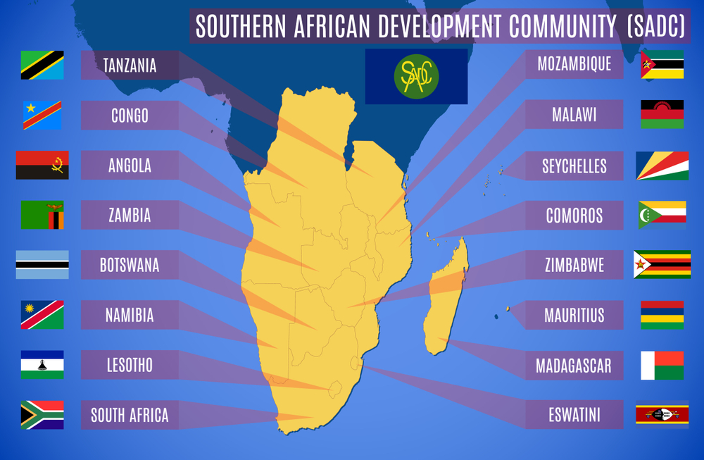 Mapa da SADC - Comunidade de Desenvolvimento da A?frica Austral - Bitcoin Angola