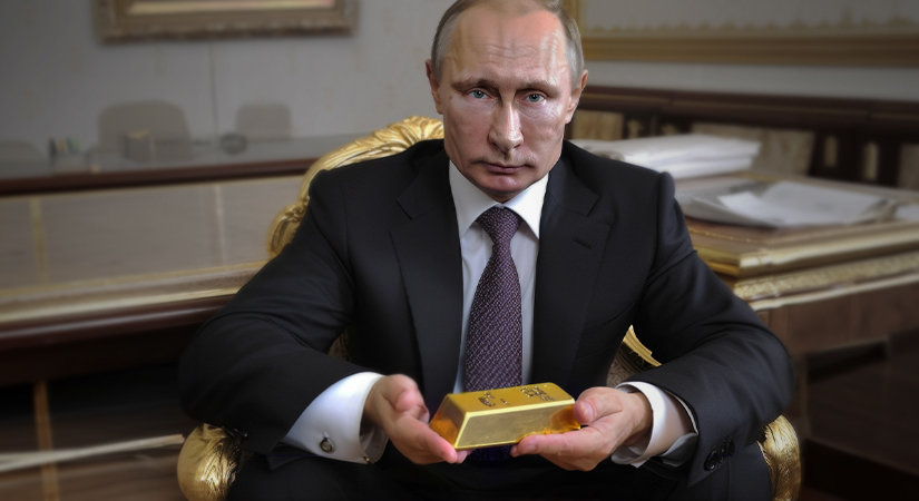 Vladimir Putin - Presidente da Rússia Segurando Uma Barra de Ouro.