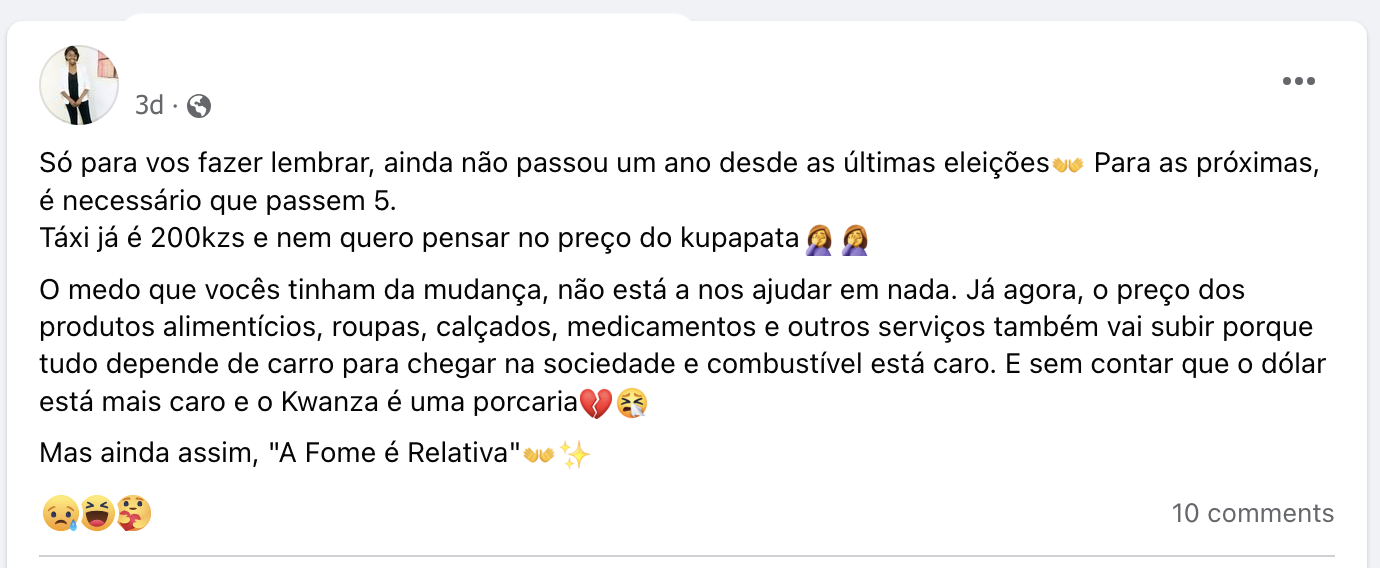 Reclamação de Uma Cidadã Sobre a Subida do Kwanza, custo de vida e dos Combustíveis