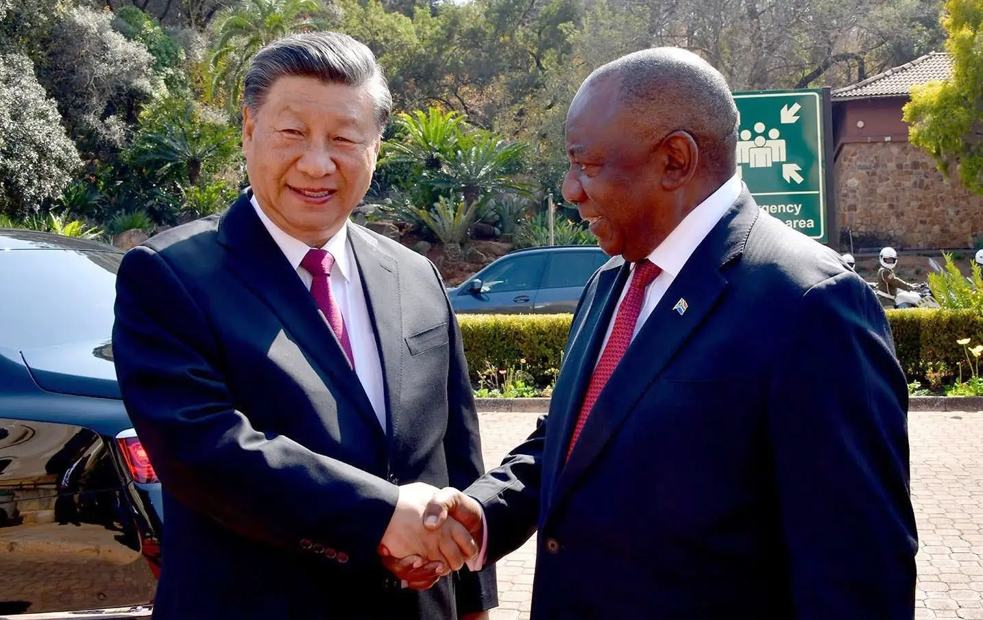 Xi Jinping - Presidente da China e Cyril Ramaphosa - Presidente da A?frica do Sul na Cimeira do BRICS 2023 em Joanesburgo